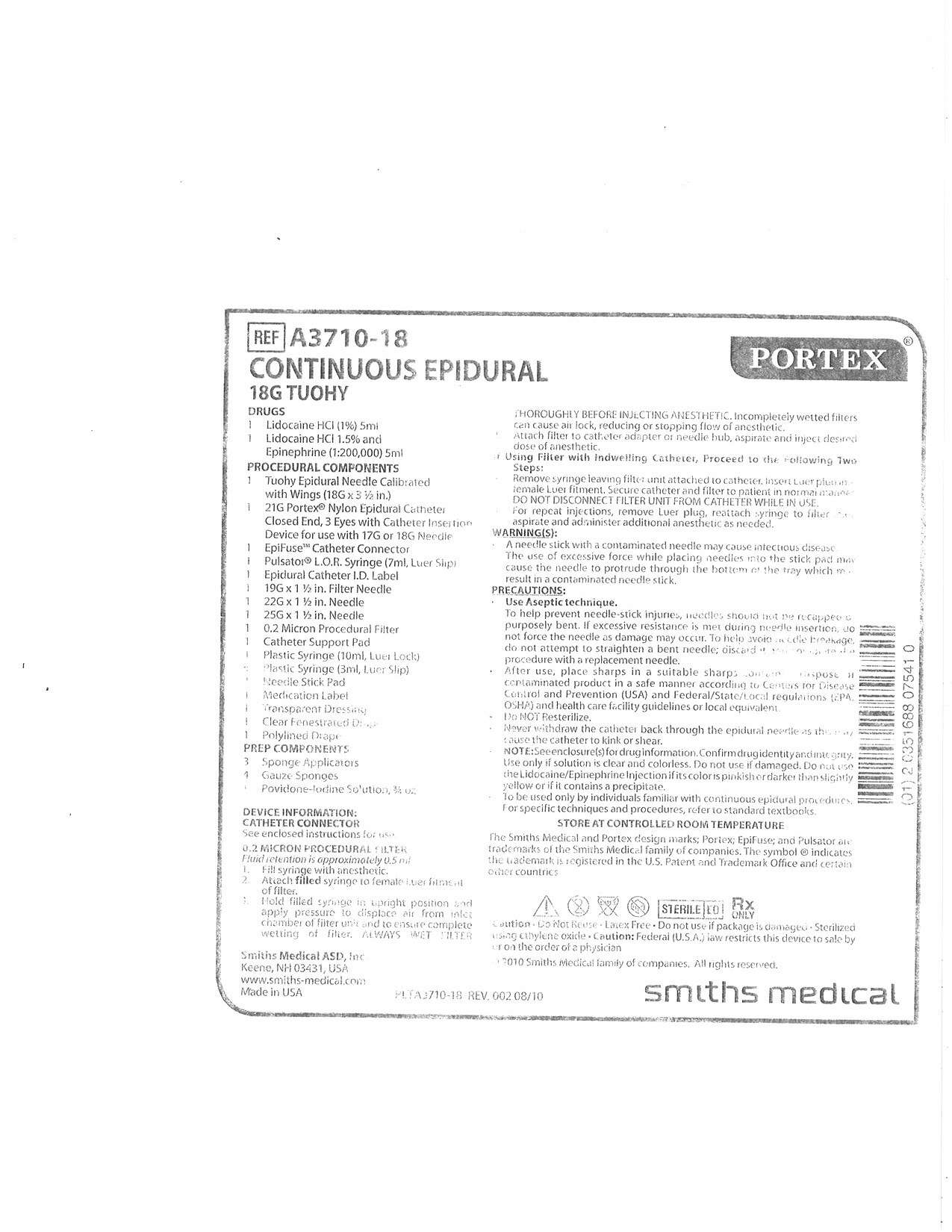 CONTINUOUS EPIDURAL 18G TUOHY